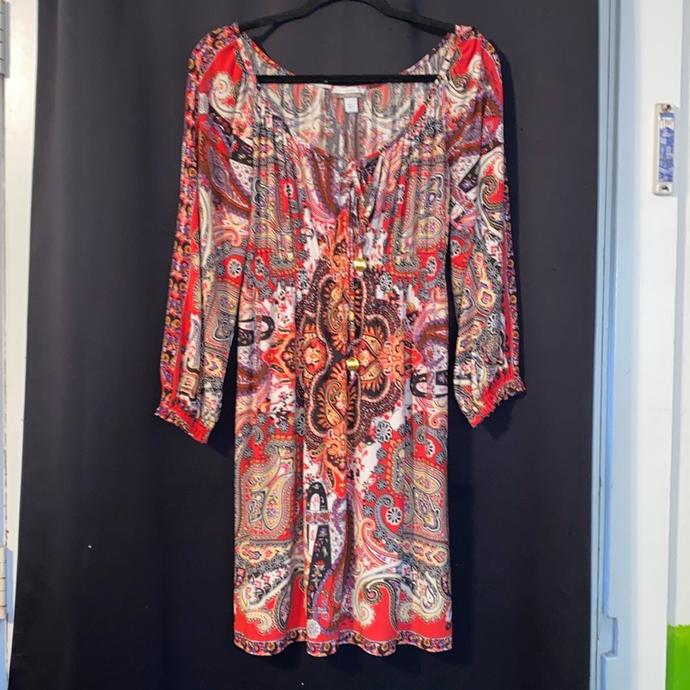 Muse by Boston Proper 3/4 Sleeve Silky Mini Dress in Red and Black size 6